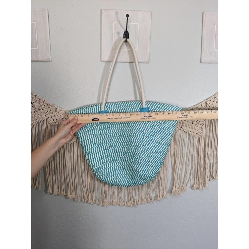 Woven Teal and White Beach Bag - Picture 5 of 6